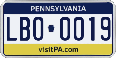 PA license plate LBO0019