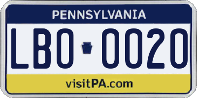 PA license plate LBO0020