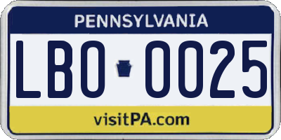 PA license plate LBO0025