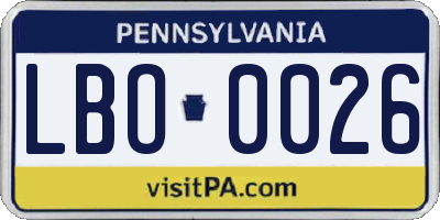 PA license plate LBO0026