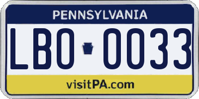 PA license plate LBO0033