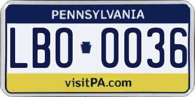 PA license plate LBO0036