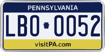 PA license plate LBO0052