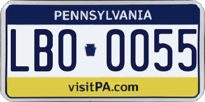 PA license plate LBO0055