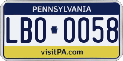 PA license plate LBO0058