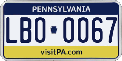 PA license plate LBO0067