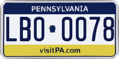 PA license plate LBO0078