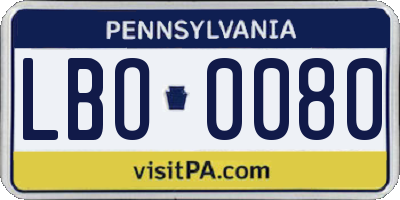PA license plate LBO0080