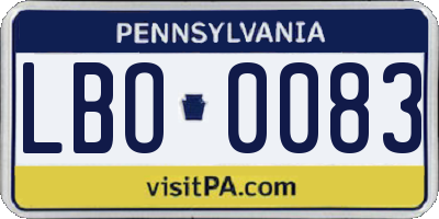 PA license plate LBO0083