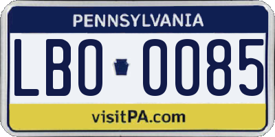 PA license plate LBO0085