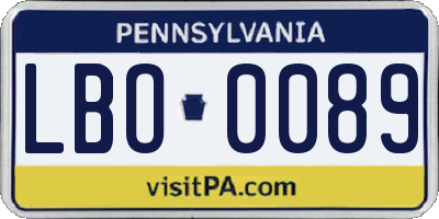 PA license plate LBO0089