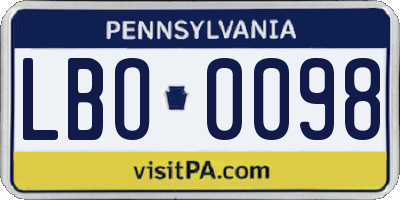 PA license plate LBO0098