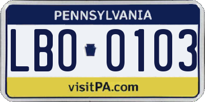 PA license plate LBO0103