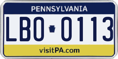 PA license plate LBO0113