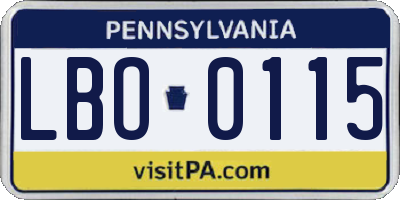 PA license plate LBO0115