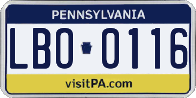 PA license plate LBO0116