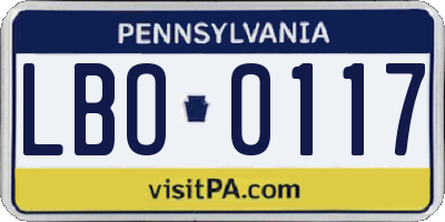PA license plate LBO0117