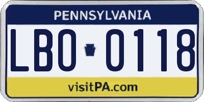 PA license plate LBO0118