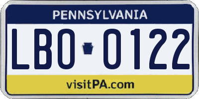 PA license plate LBO0122