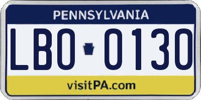 PA license plate LBO0130