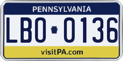 PA license plate LBO0136