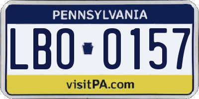PA license plate LBO0157