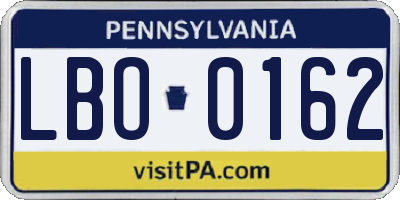 PA license plate LBO0162