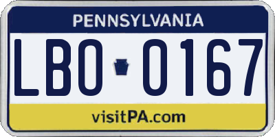 PA license plate LBO0167