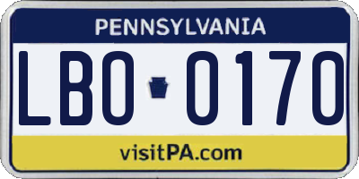 PA license plate LBO0170