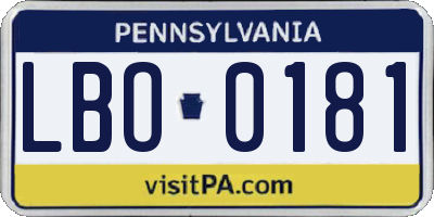 PA license plate LBO0181