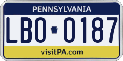 PA license plate LBO0187