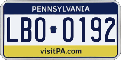 PA license plate LBO0192