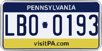 PA license plate LBO0193