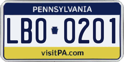 PA license plate LBO0201