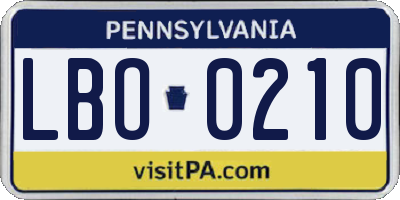 PA license plate LBO0210