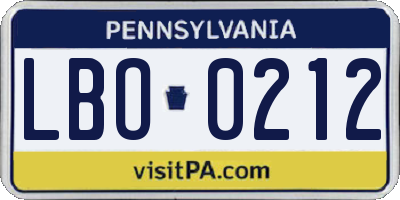 PA license plate LBO0212