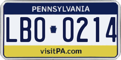 PA license plate LBO0214