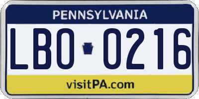 PA license plate LBO0216