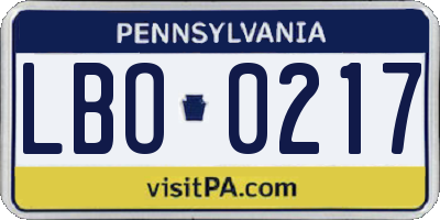 PA license plate LBO0217