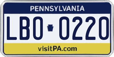PA license plate LBO0220