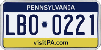 PA license plate LBO0221
