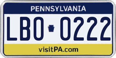 PA license plate LBO0222