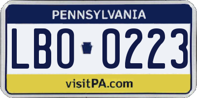 PA license plate LBO0223