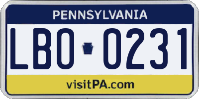 PA license plate LBO0231