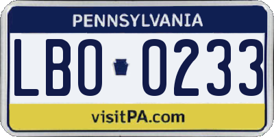 PA license plate LBO0233