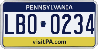 PA license plate LBO0234