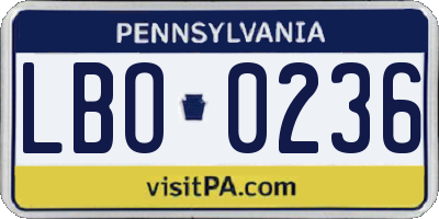 PA license plate LBO0236