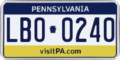 PA license plate LBO0240