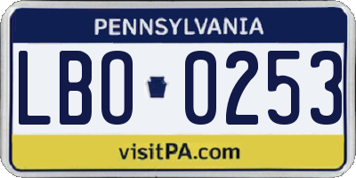 PA license plate LBO0253