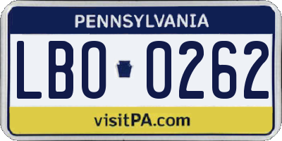 PA license plate LBO0262